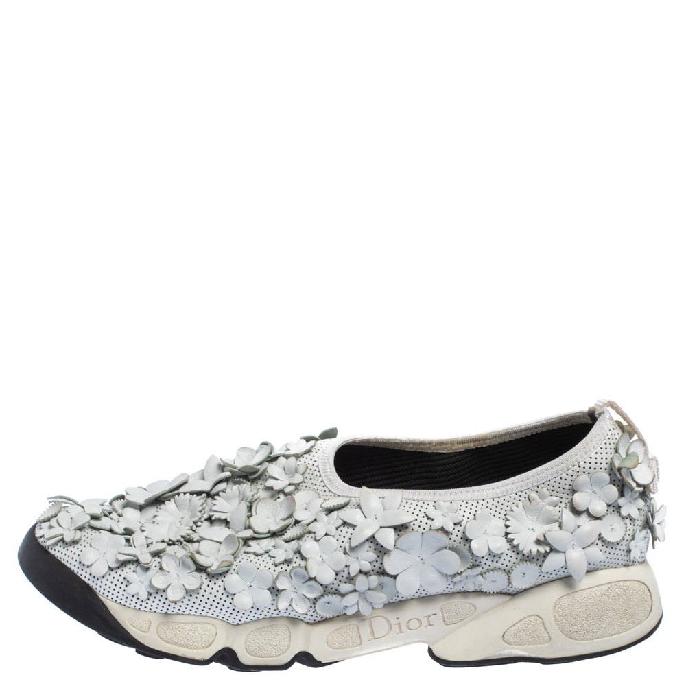 

Dior White Mesh And Leather Fusion Floral Applique Sneakers Size