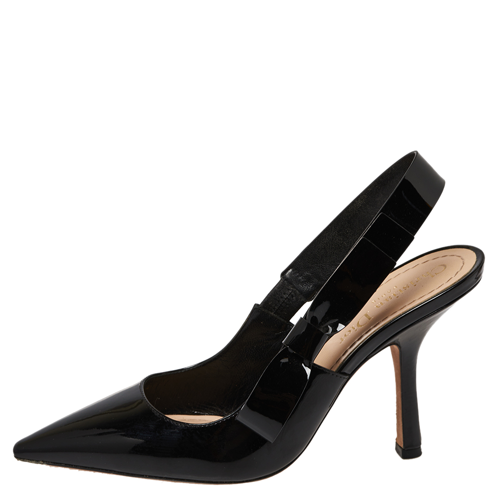 

Dior Black Patent Leather Sweet-D Slingback Sandals Size