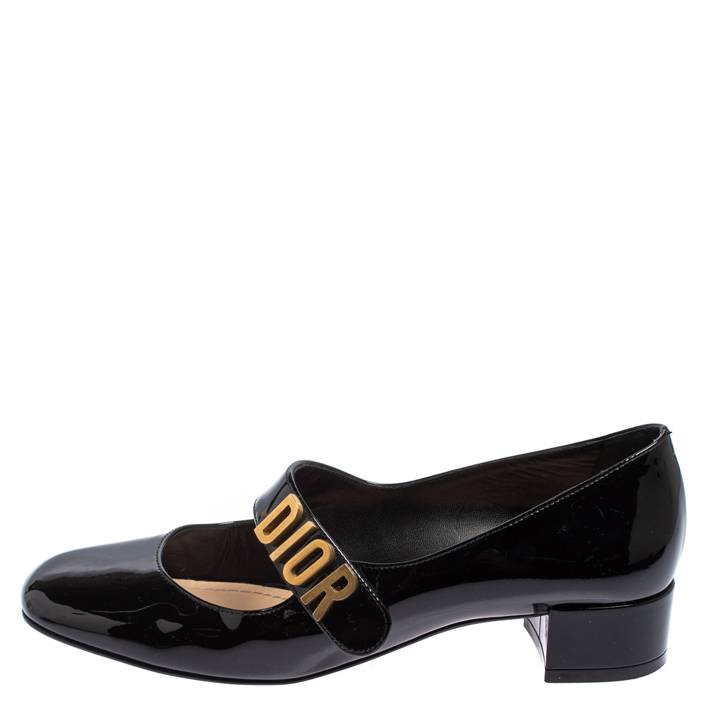 

Dior Black Patent Leather Baby D Mary Jane Pumps Size