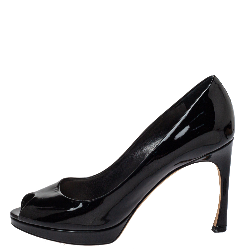 

Dior Black Patent Leather Peep Toe Pumps Size