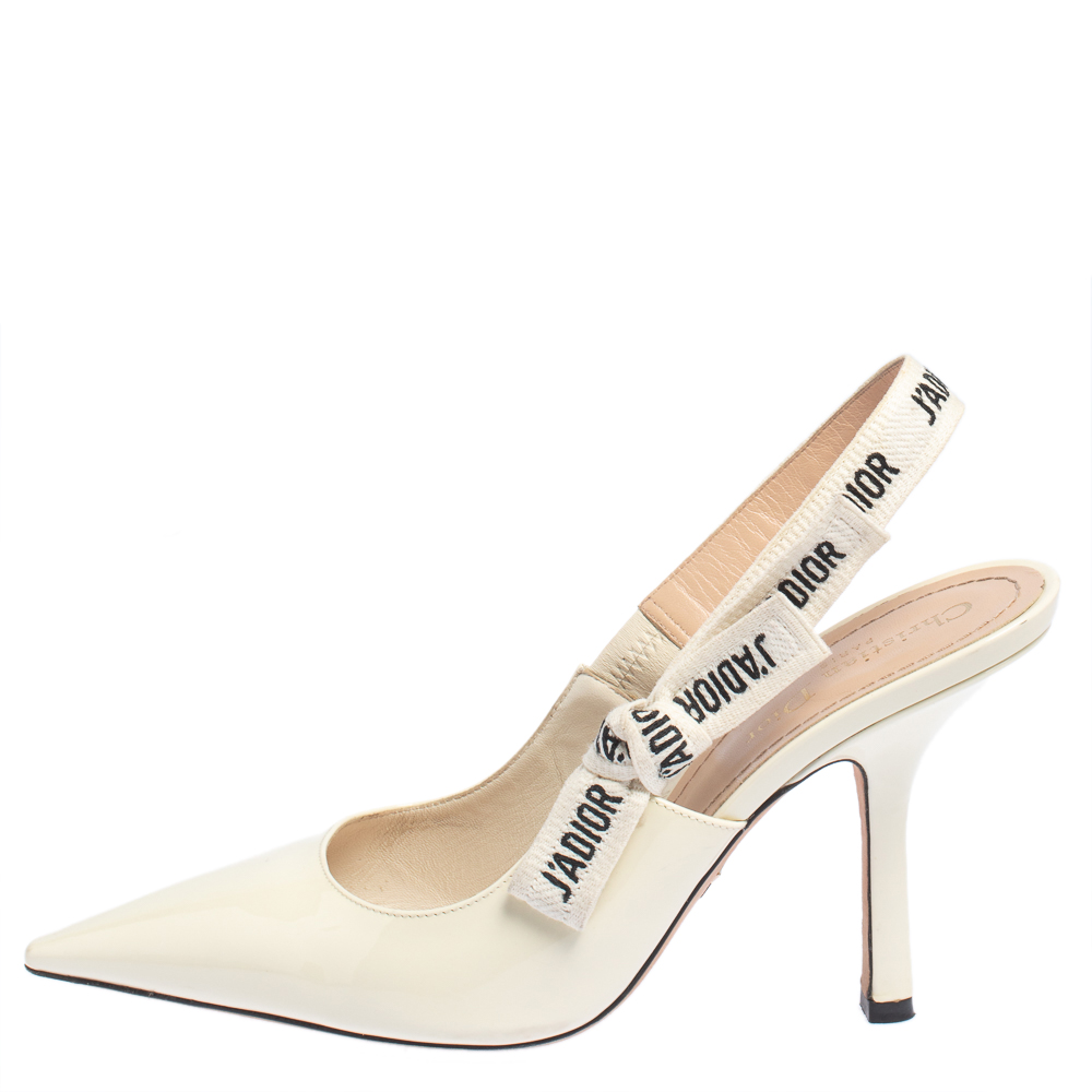 

Dior Off-White Patent Leather J'Adior Slingback Pumps Size