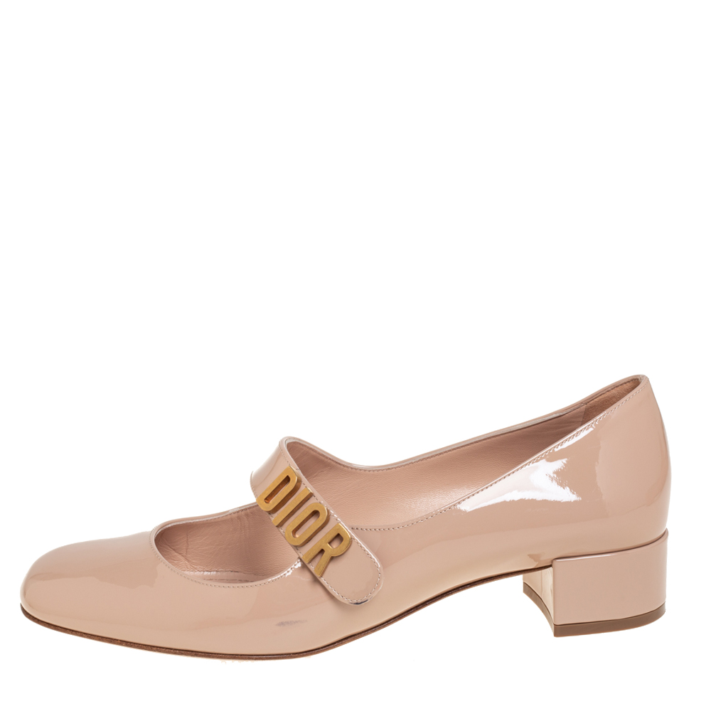 

Dior Nude Patent Leather Baby-D Mary Jane Pumps Size 40, Beige