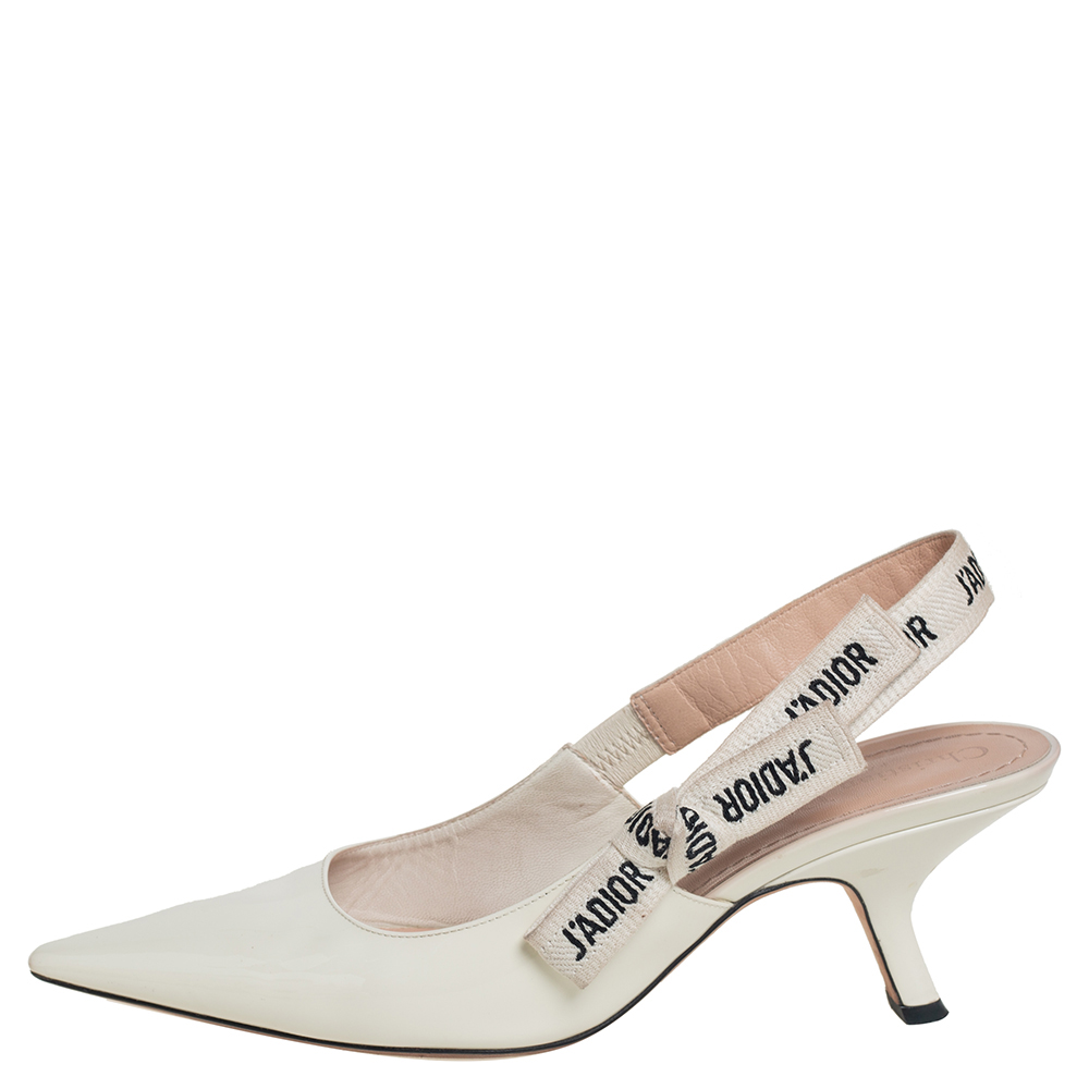 

Dior White Patent Leather J'Adior Slingback Pumps Size