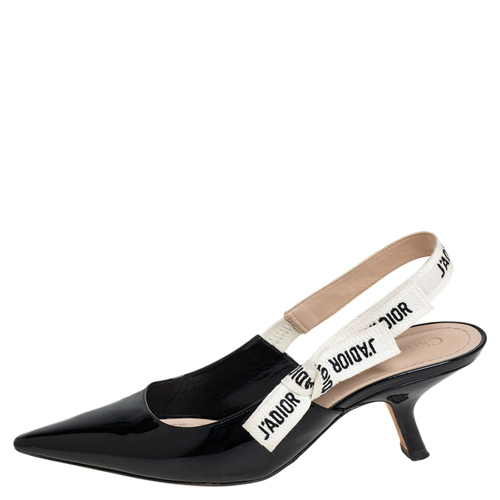 

Dior Black Patent Leather J'Adior Slingack Sandals Size
