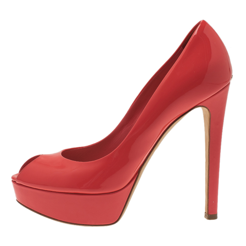

Dior Pink Patent Peep Toe Platform Pumps Size