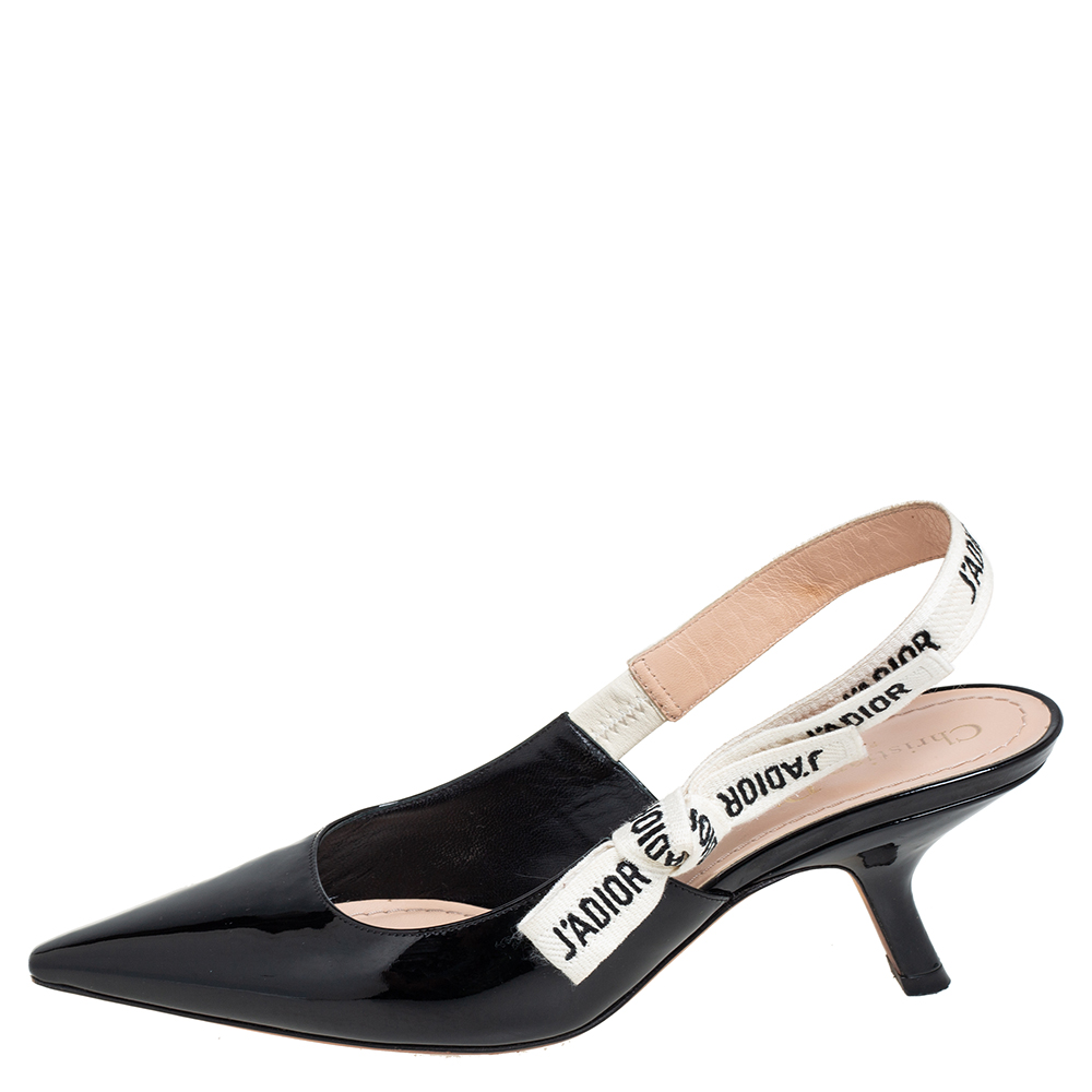 

Dior Black Patent Leather J'Adior Slingback Sandals Size