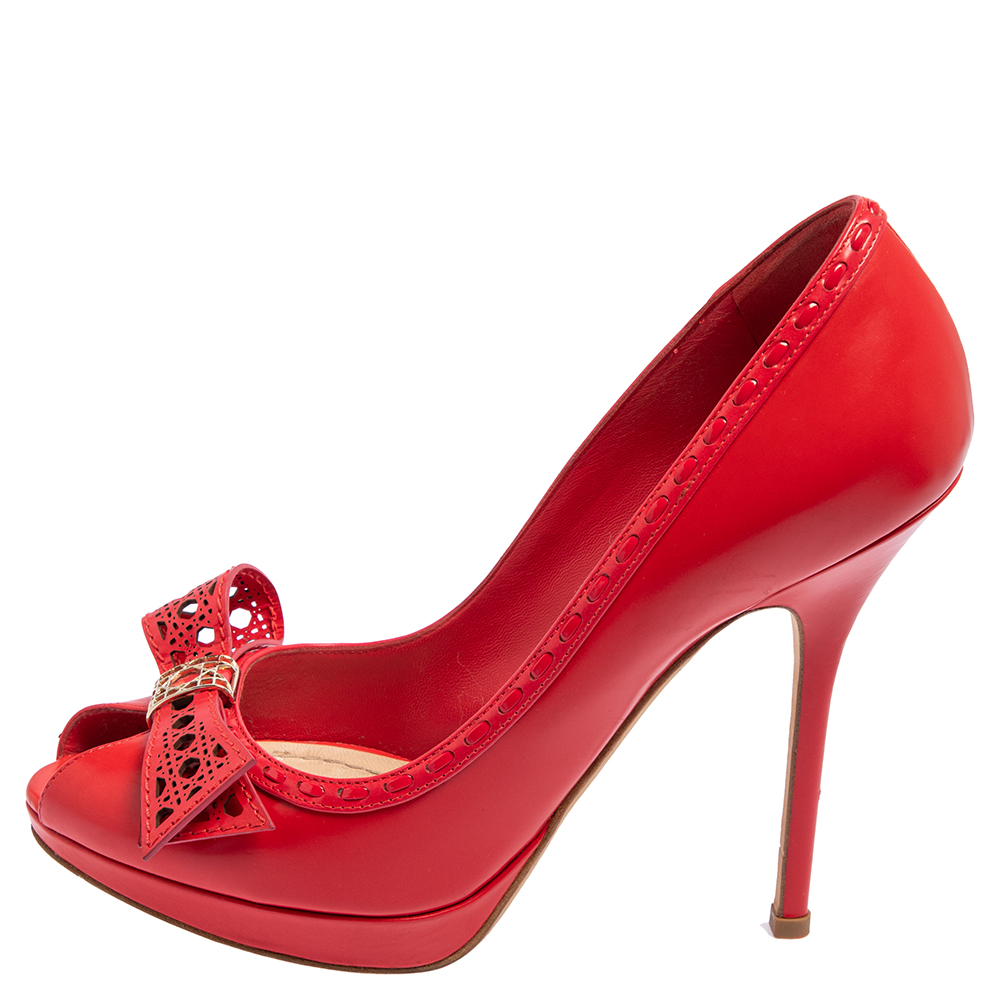 

Dior Red Leather Bow Peep Toe Pumps Size