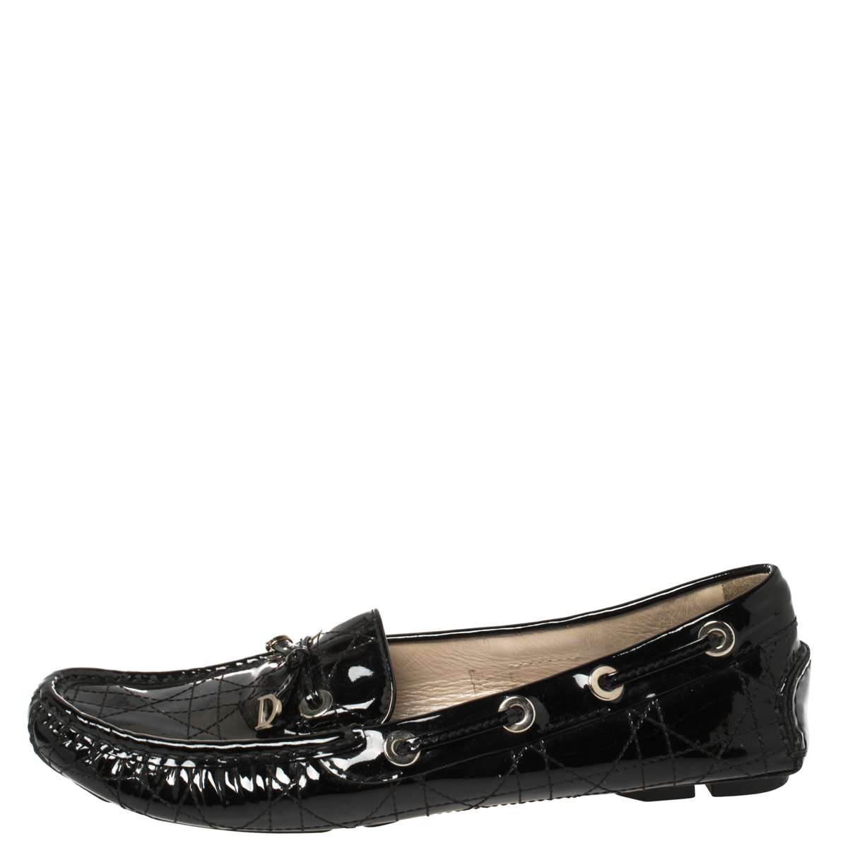 

Dior Black Cannage Patent Leather Bow Loafers Size