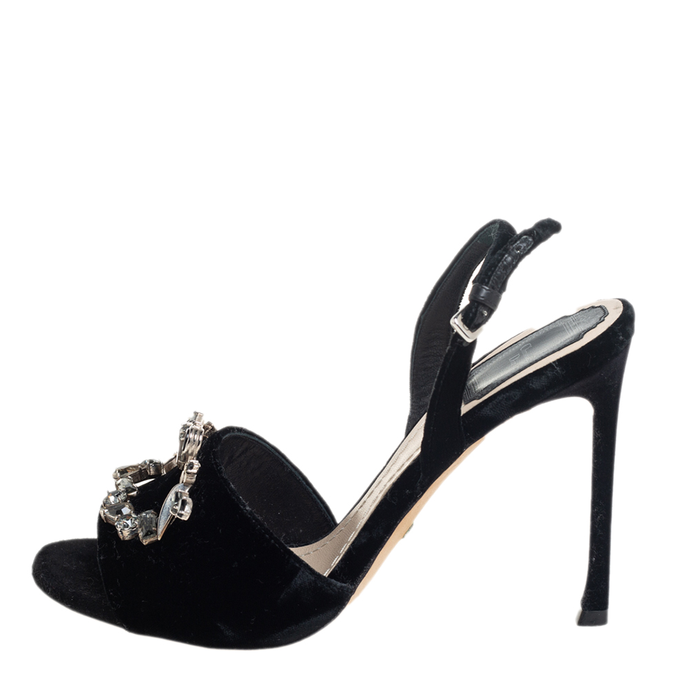 

Dior Black Velvet Tresor Crystal Embellished Open Toe Slingback Sandals Size