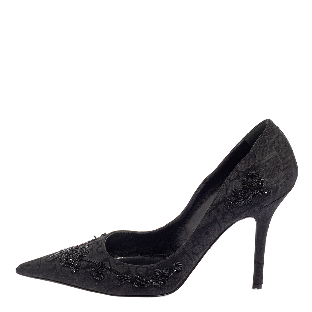 

Dior Black Diorissimo Canvas Embellished Pointed Toe Pumps Size