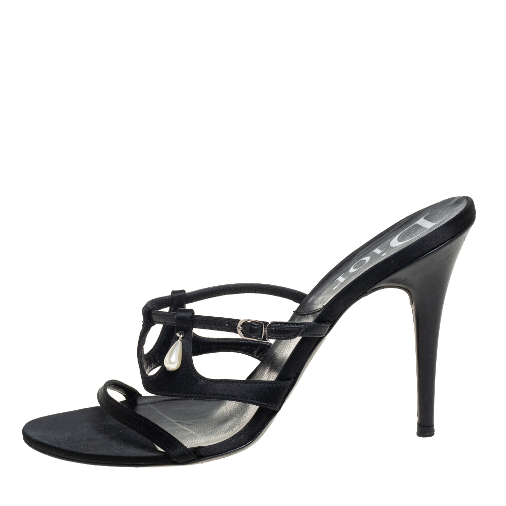 

Dior Black Satin Embellished Strap Sandals Size