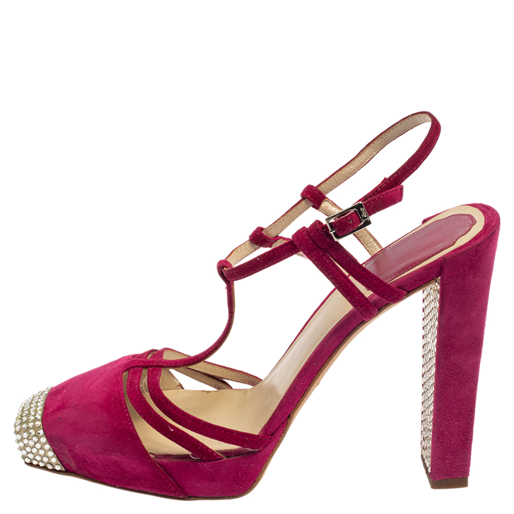 

Dior Pink Suede Crystal Embellished Slingback Sandals Size