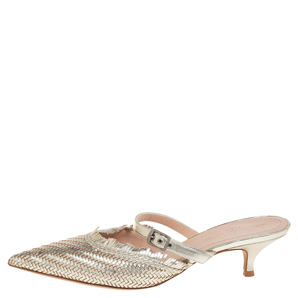 

Dior Metallic Gold Woven Leather Teddy-D Mules Size