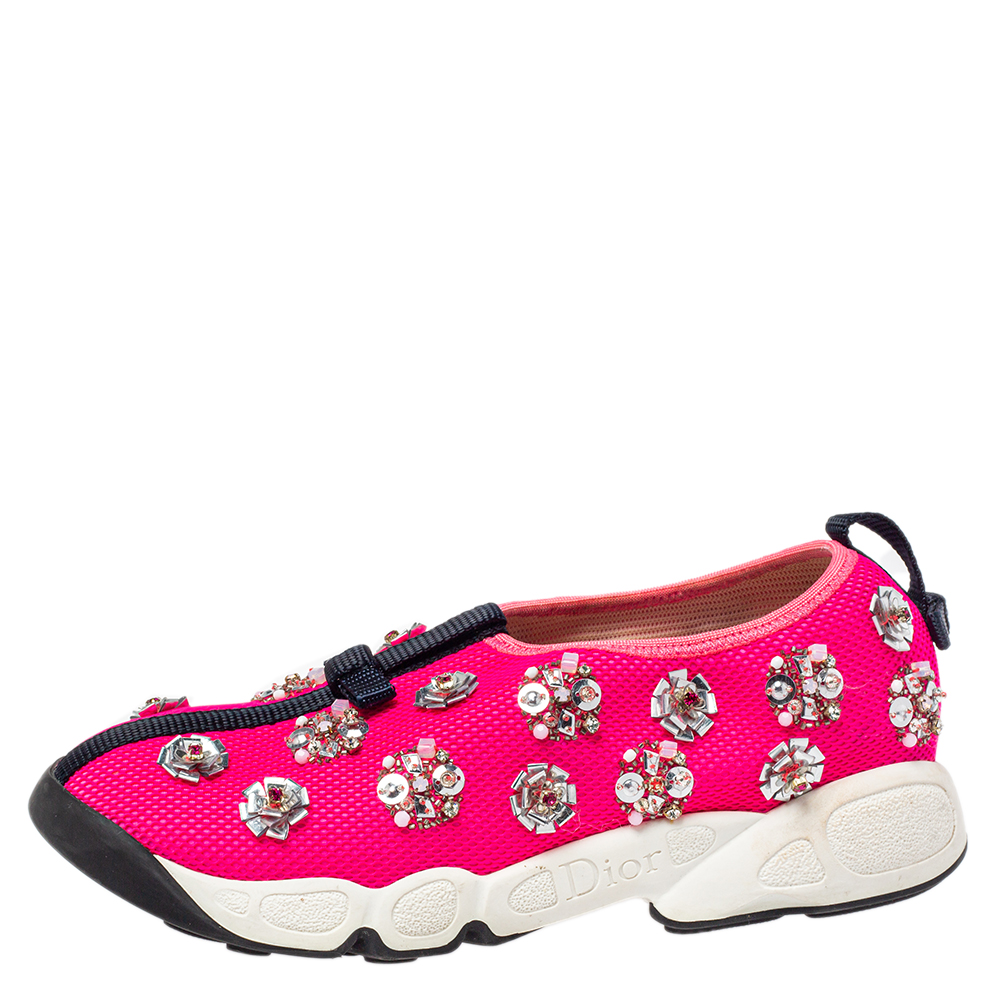 

Dior Pink Mesh Fusion Embellished Slip On Sneakers Size