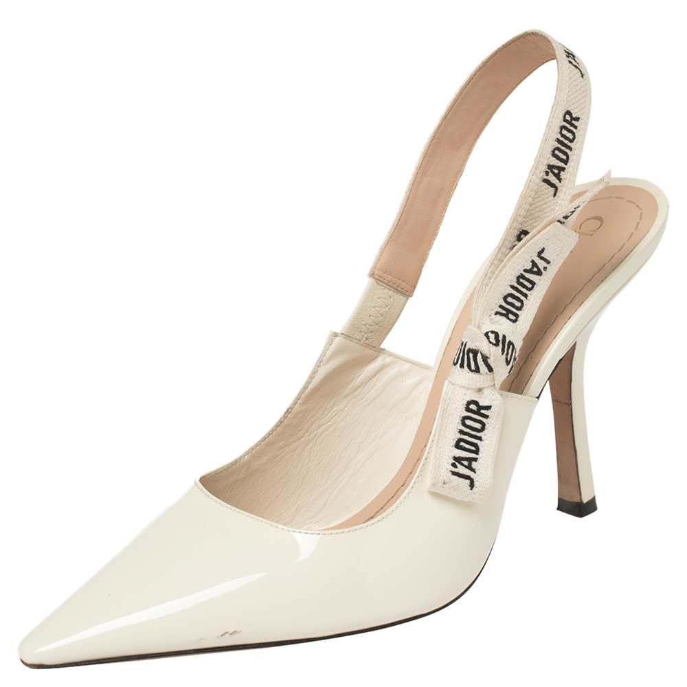 Click to view more detailed imagery on our partner's website Pre-owned Dior Creem Patent Leather J'a Slingback Pumps Size 39.5 In Cream