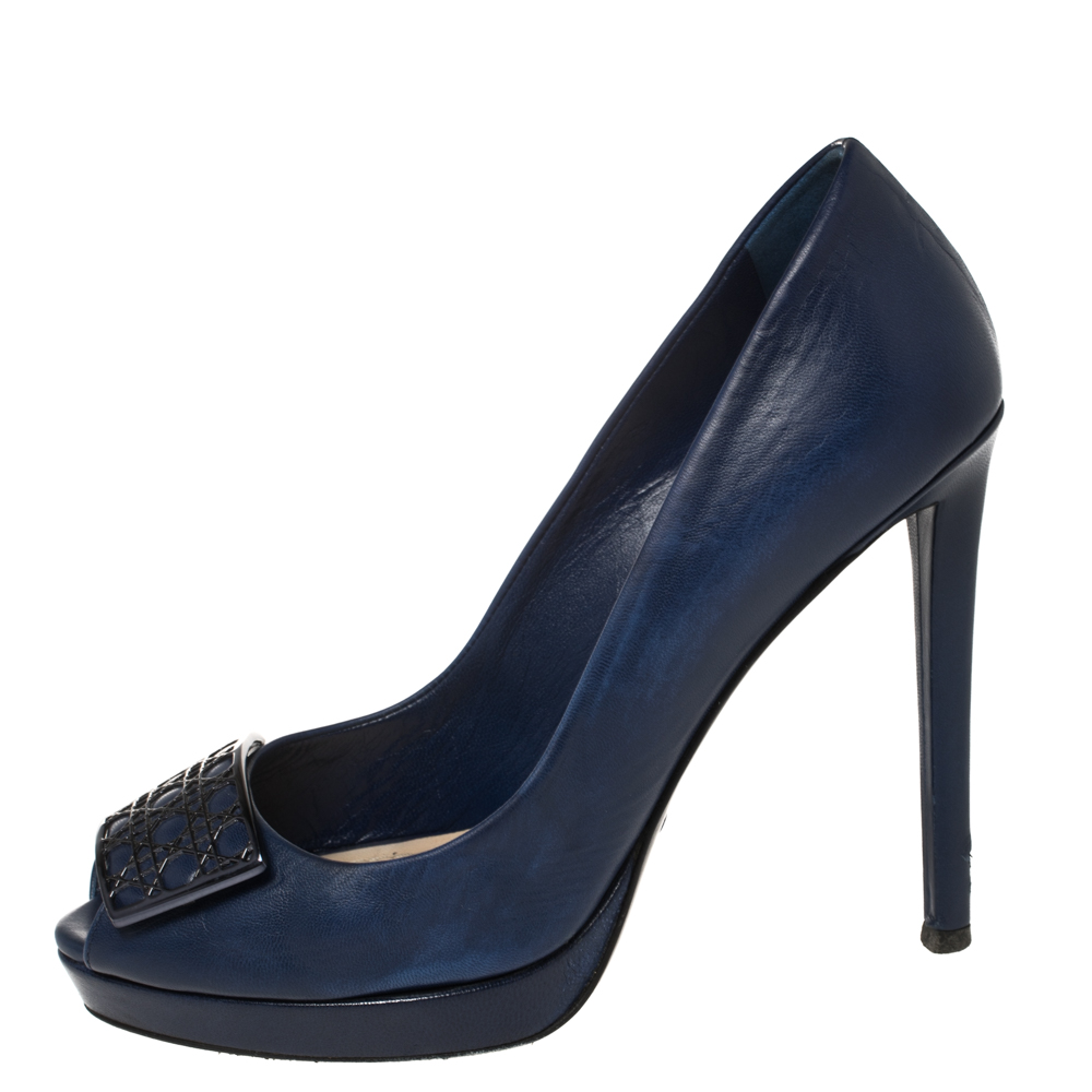 

Dior Blue Leather Peep Toe Pumps Size