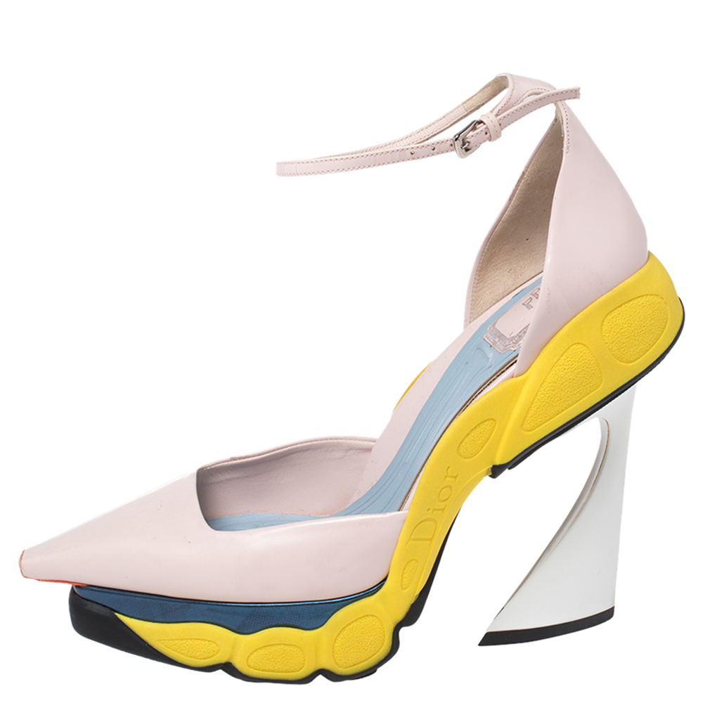 

Dior Multicolor Leather D'orsay Ankle Strap Platform Pumps Size