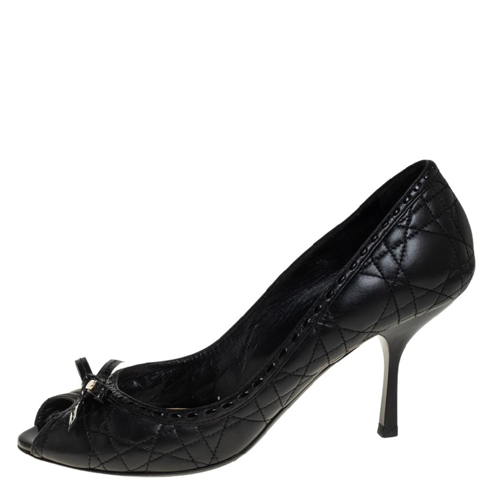 

Dior Black Cannage Leather Bow Peep Toe Pumps Size