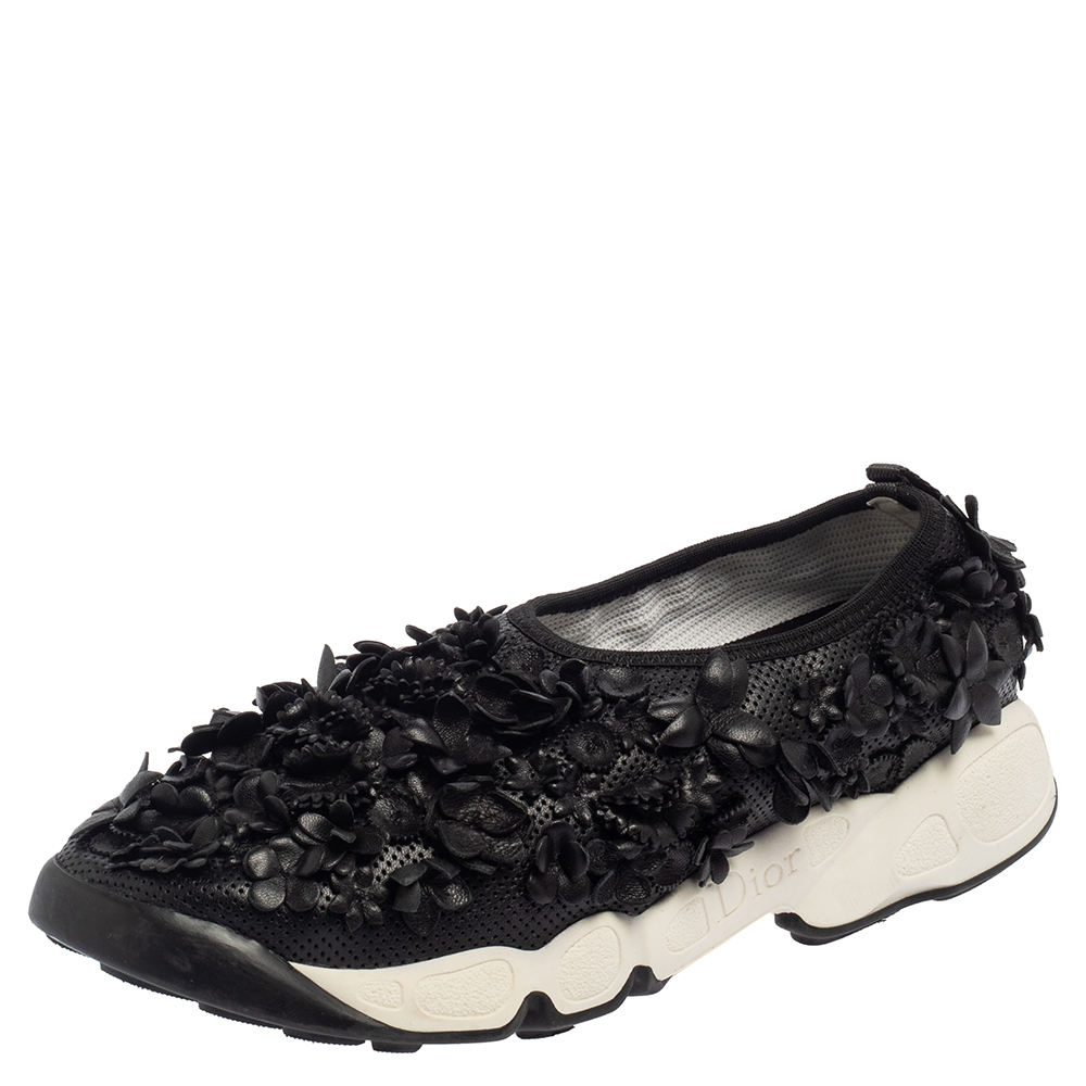 

Dior Leather Flower Embellished Fusion Sneakers Size, Black
