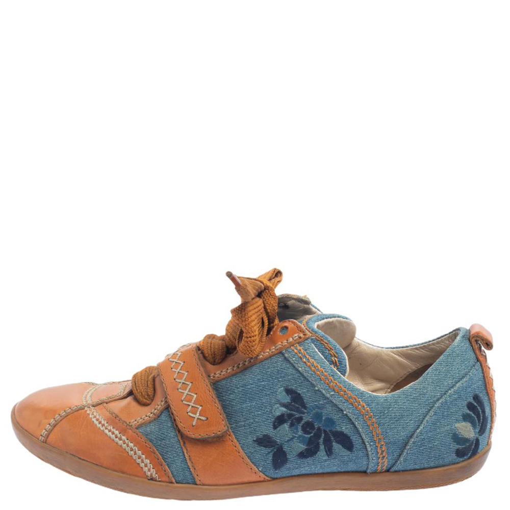 

Dior Tan/Blue Denim And Leather Sneakers Size