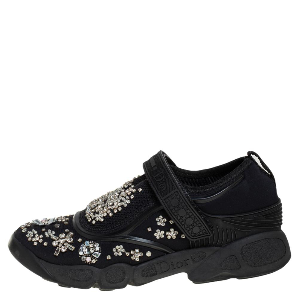

Dior Black Fabric and Mesh Fusion Embellished Low Top Sneakers Size