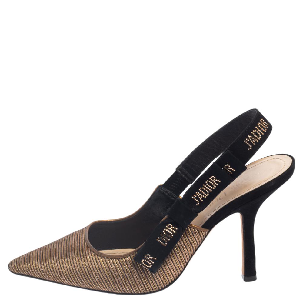 

Dior Metallic Bronze Lamé Fabric J'Adior Slingback Pumps Size