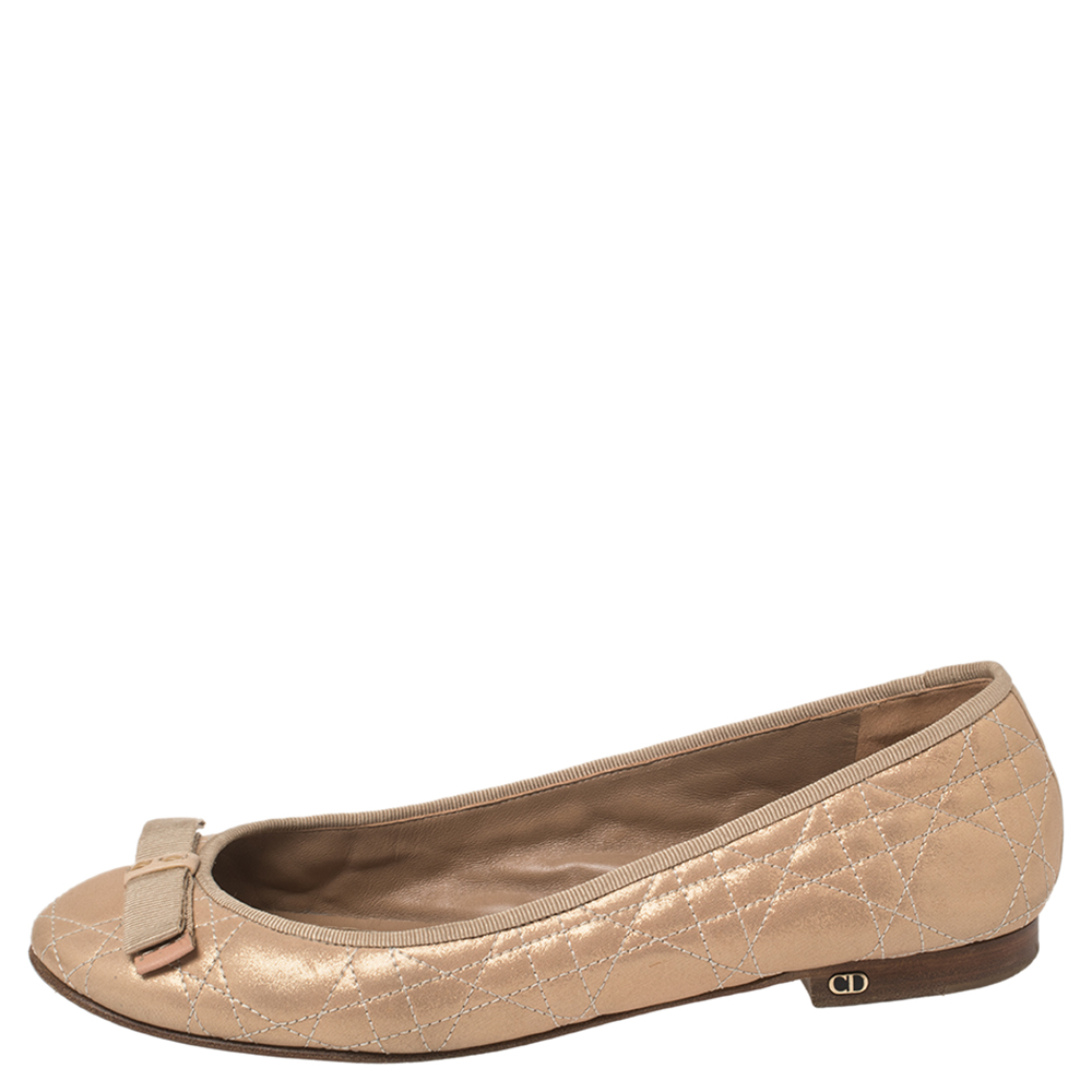 

Dior Metallic Beige Cannage Fabric My Dior Ballet Flats Size