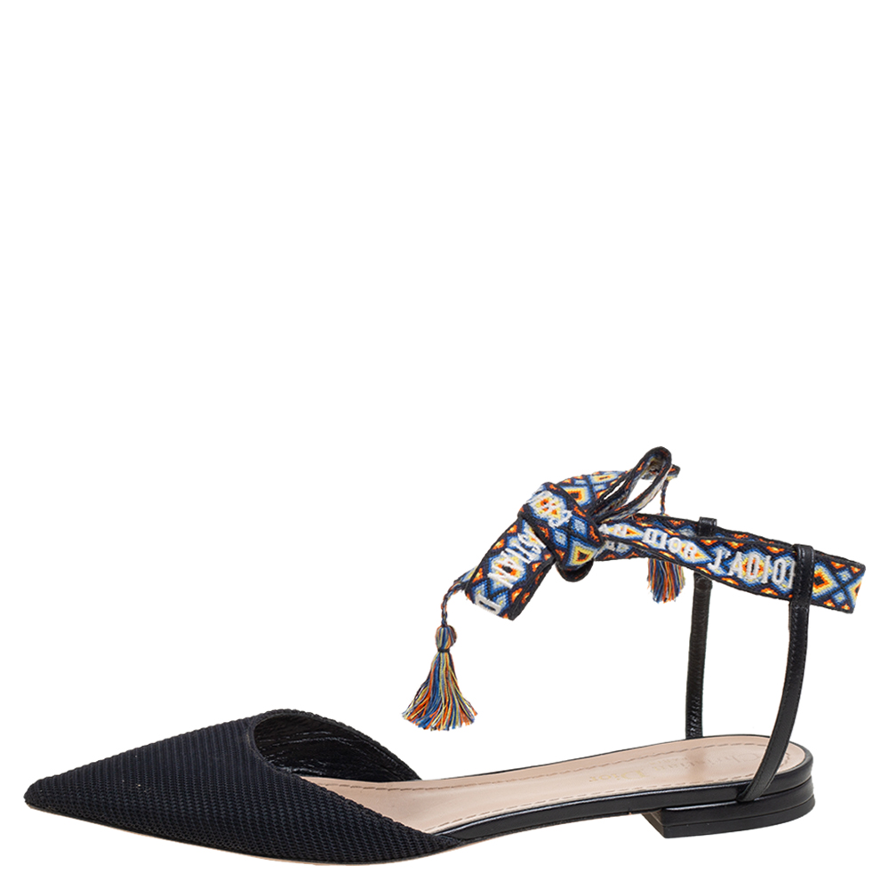 

Dior Black Fabric J'adior Pointed Toe Ankle Wrap Flats Size