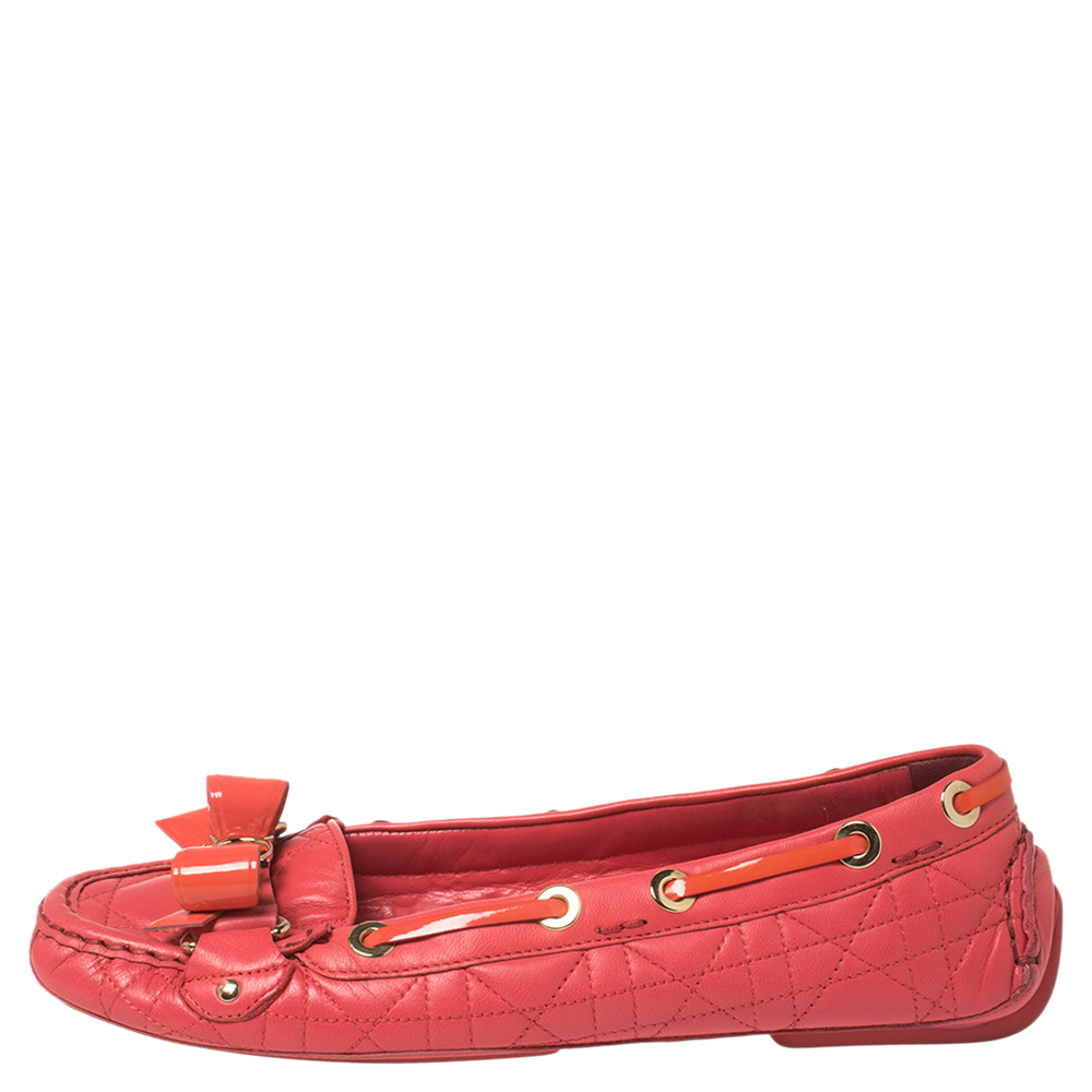 

Dior Cerise Pink Cannage Leather Bow Ballet Flats Size