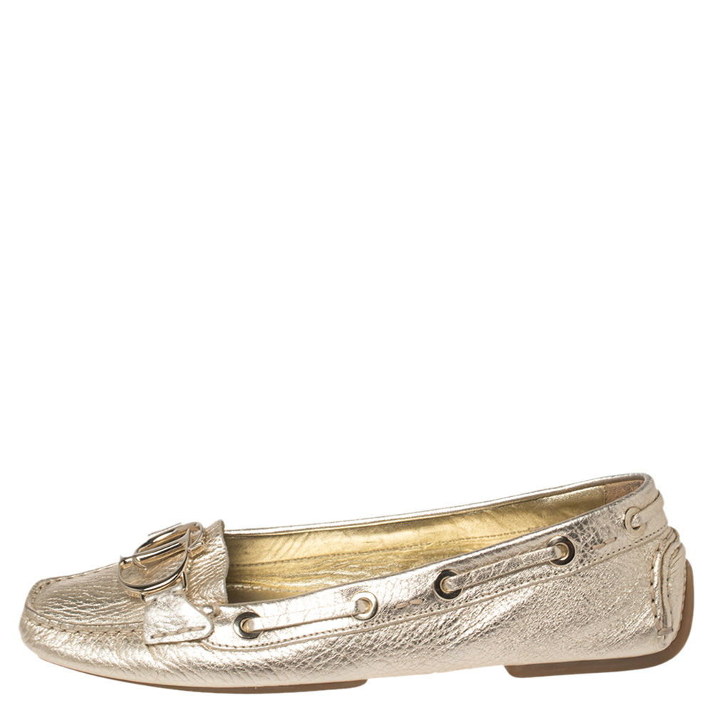 

Dior Gold Leather CD Logo Slip On Loafers Size
