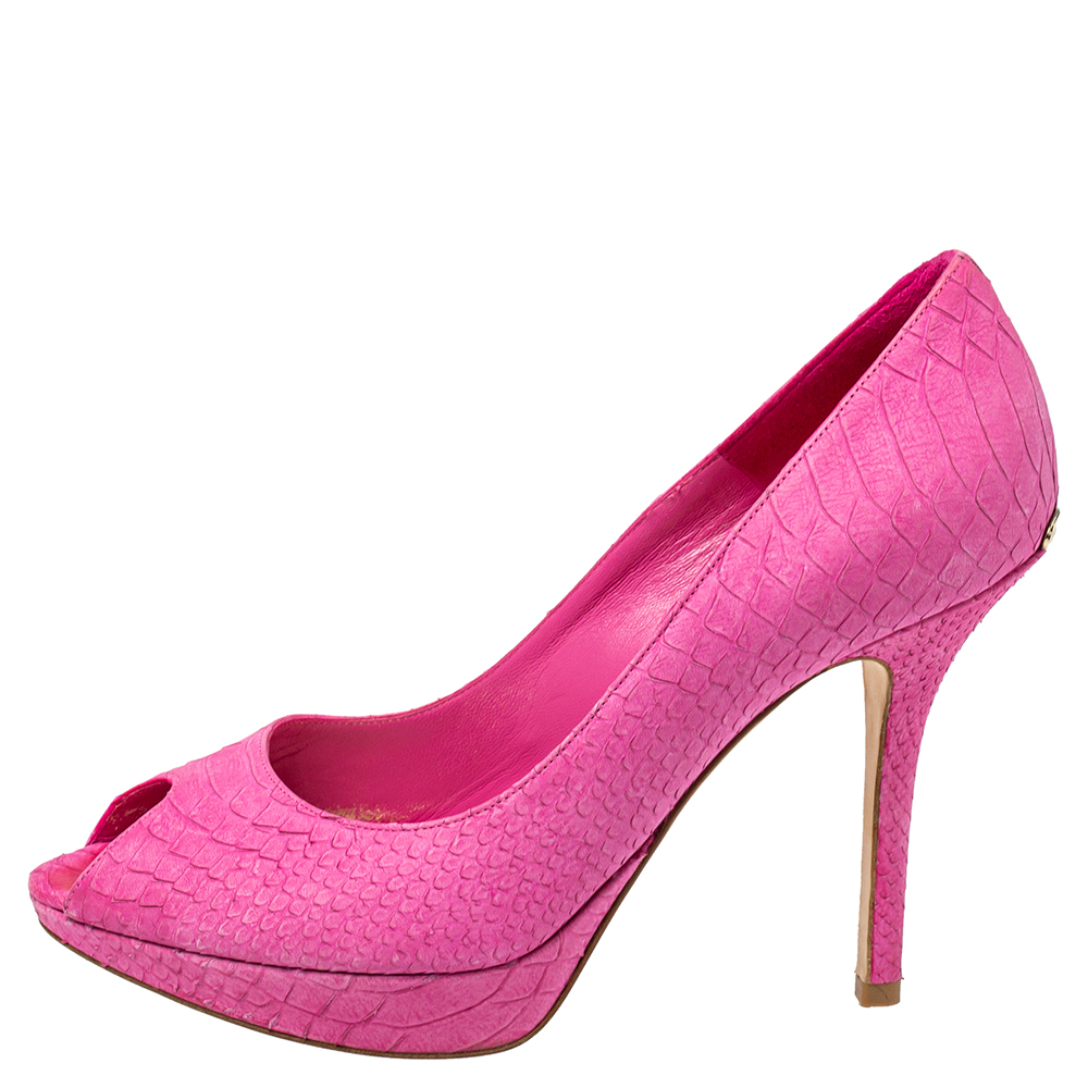 

Dior Pink Python Embossed Leather Peep Toe Pumps Size