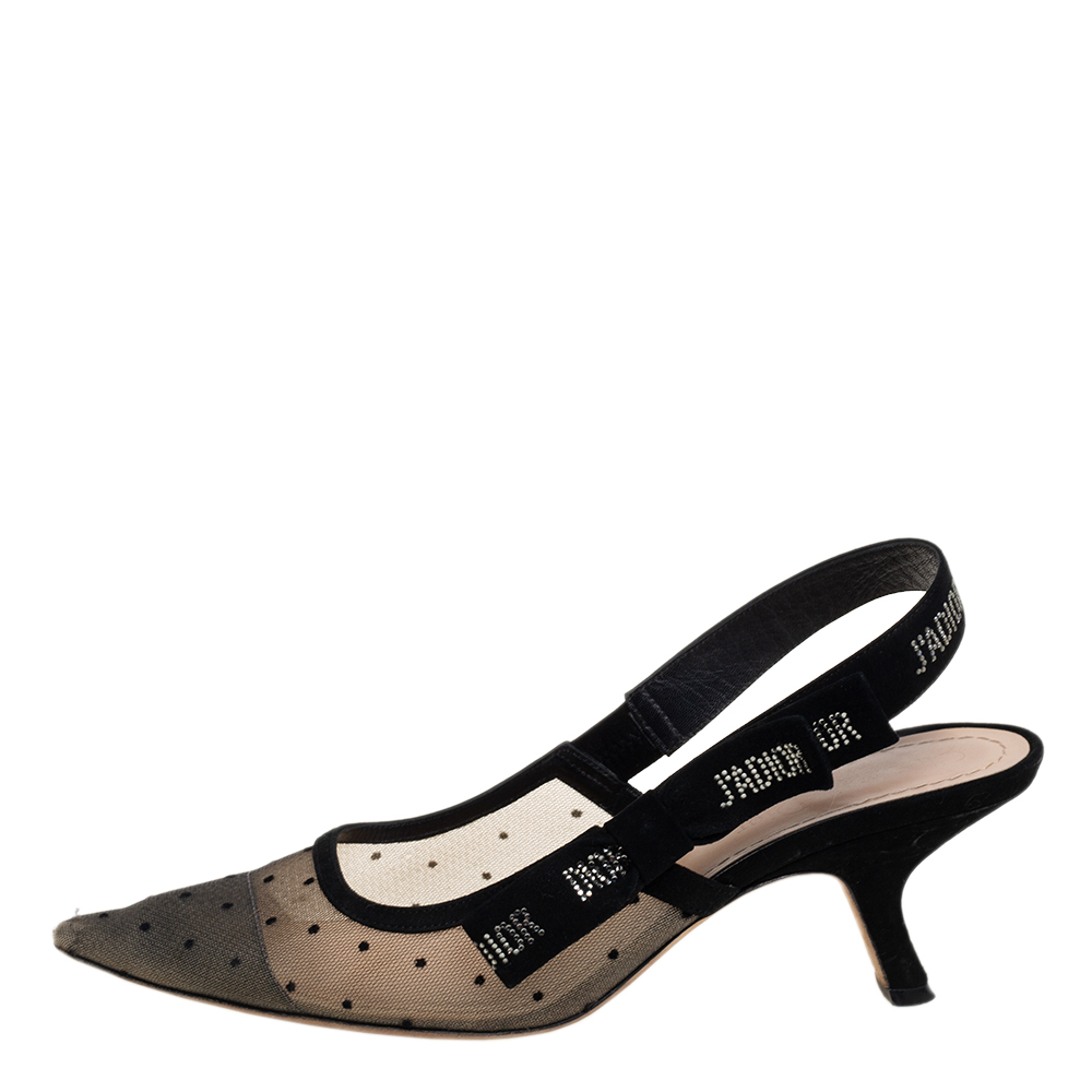 

Dior Black Mesh And Suede J 'Adior Slingback Sandals Size