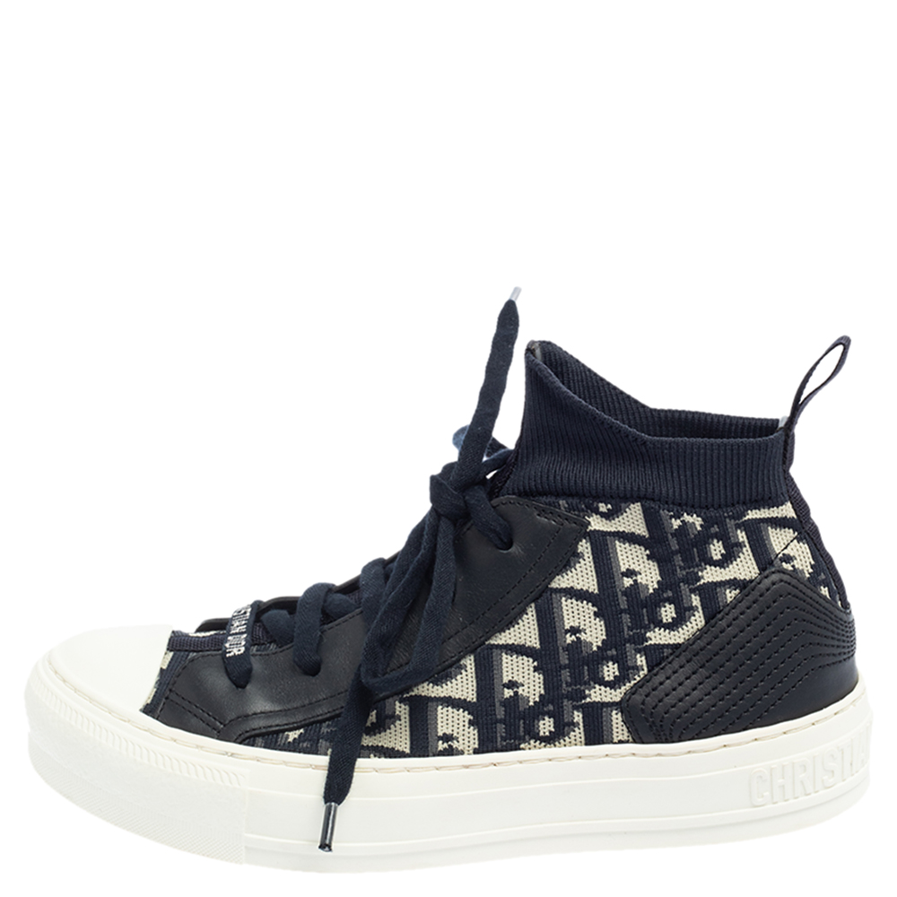 

Dior Blue/White Technical Knit and Leather Walk'n'Dior High-Top Sneakers Size