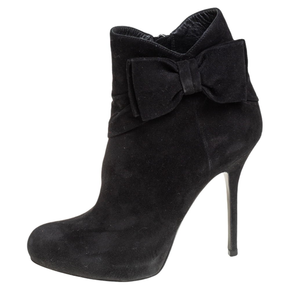

Dior Black Suede Bow Detail Platform Ankle Boots Size