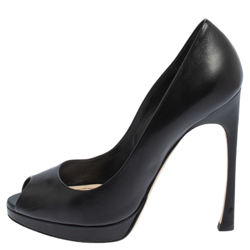 

Christian Dior Black Leather Miss Dior Peep Toe Platform Pumps Size