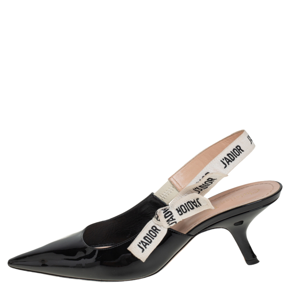 

Dior Black Patent Leather J'Adior Slingback Sandals Size