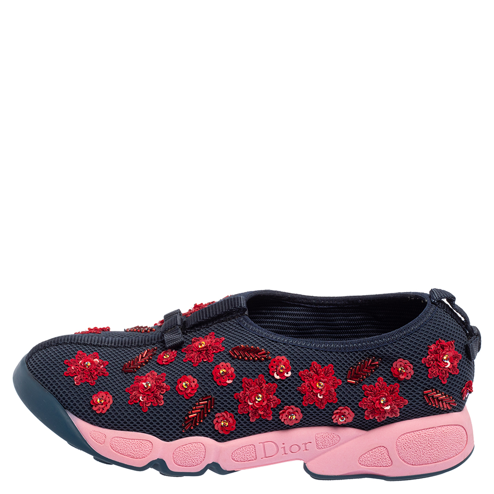 

Dior Blue Mesh Fusion Floral Embellished Slip On Sneakers Size