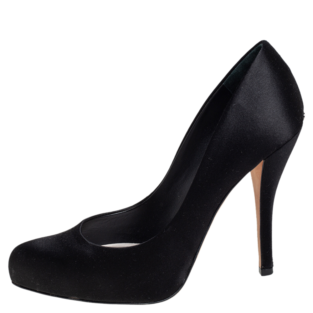 

Dior Black Satin Miss Dior Platform Pumps Size