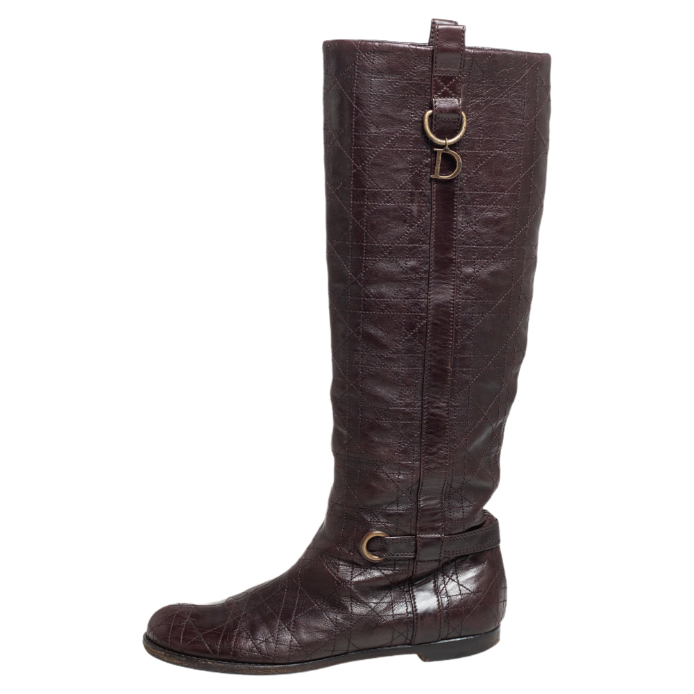 

Dior Burgundy Cannage Leather Knee Length Boots Size