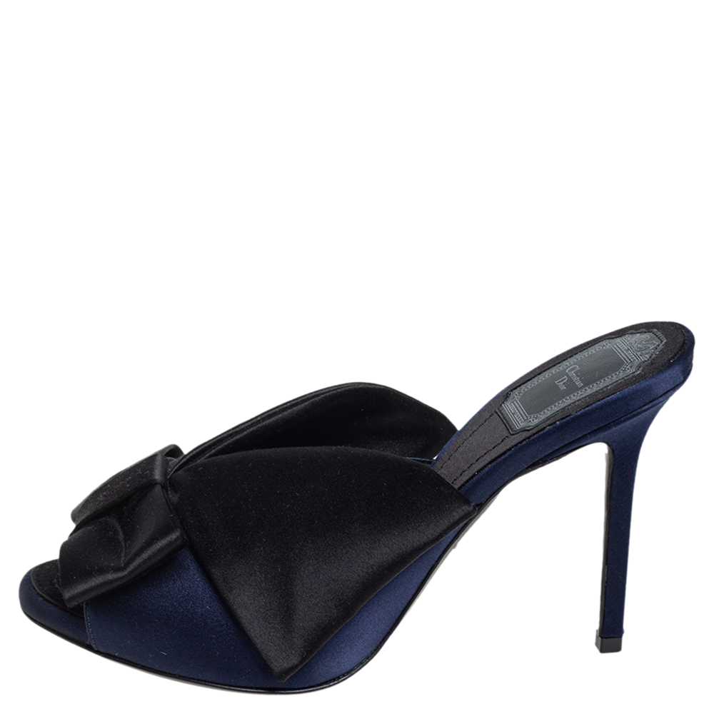 

Dior Blue/Black Satin Bow Tie Slide Sandals Size