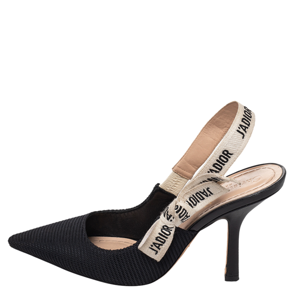 

Dior Black/White Fabric J'Adior Slingback Pumps Size