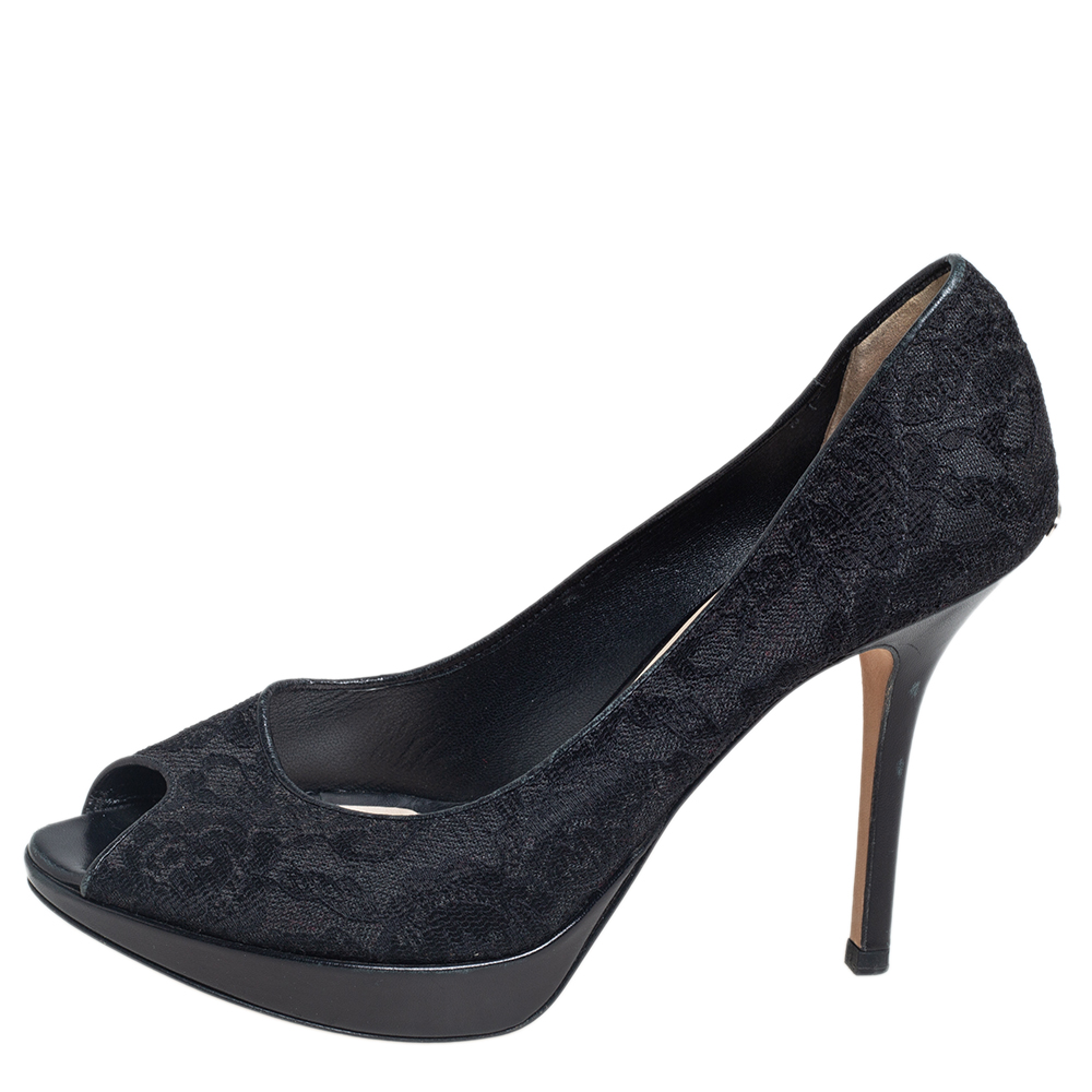 

Dior Black Lace Peep Toe Pumps Size