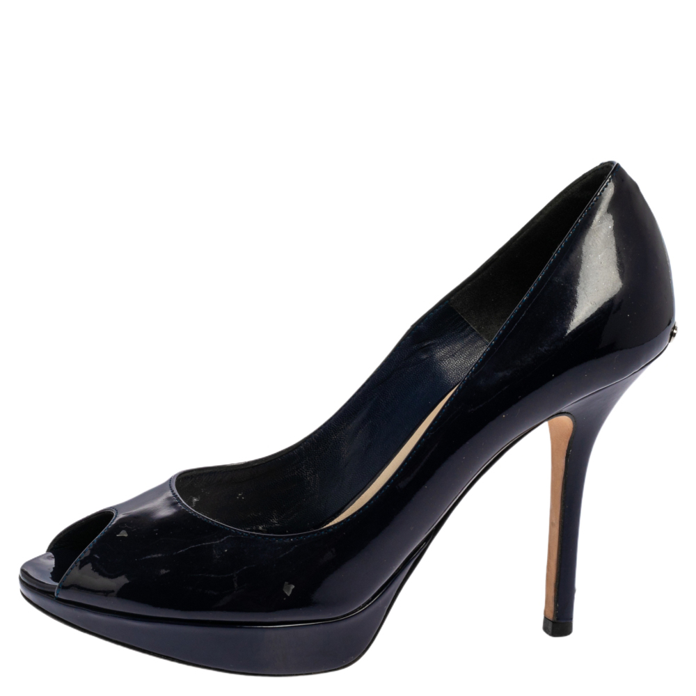 

Dior Purple Patent Leather Miss Dior Peep Toe Pumps Size