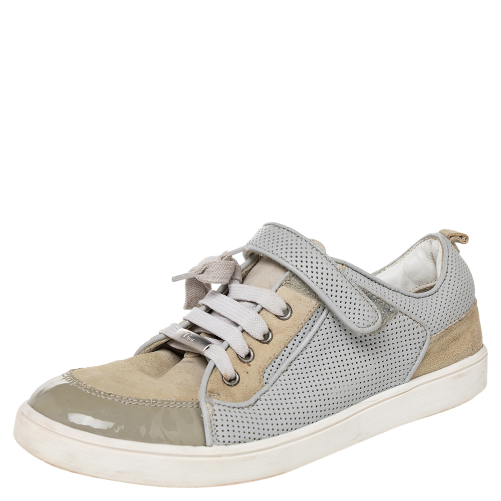 

Dior Beige/Grey Mesh And Patent Leather Low Top Sneakers Size