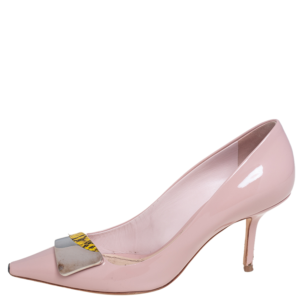 

Dior Pink Patent Leather And Python Embossed Logo Pointed Toe Pumps Size