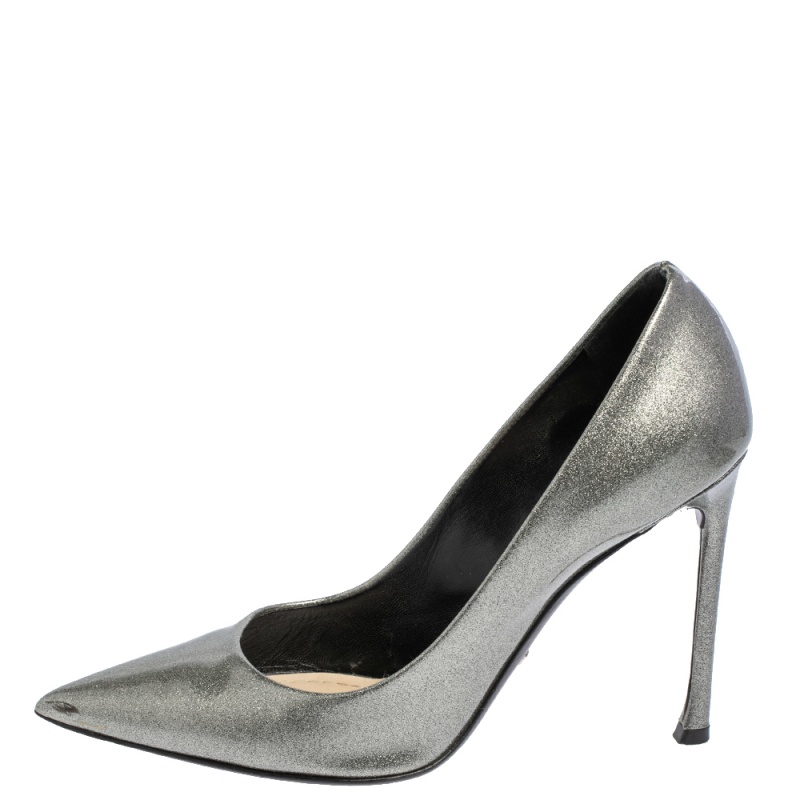 

Dior Silver Patent Leather Cherie Pointed Toe Pumps Size
