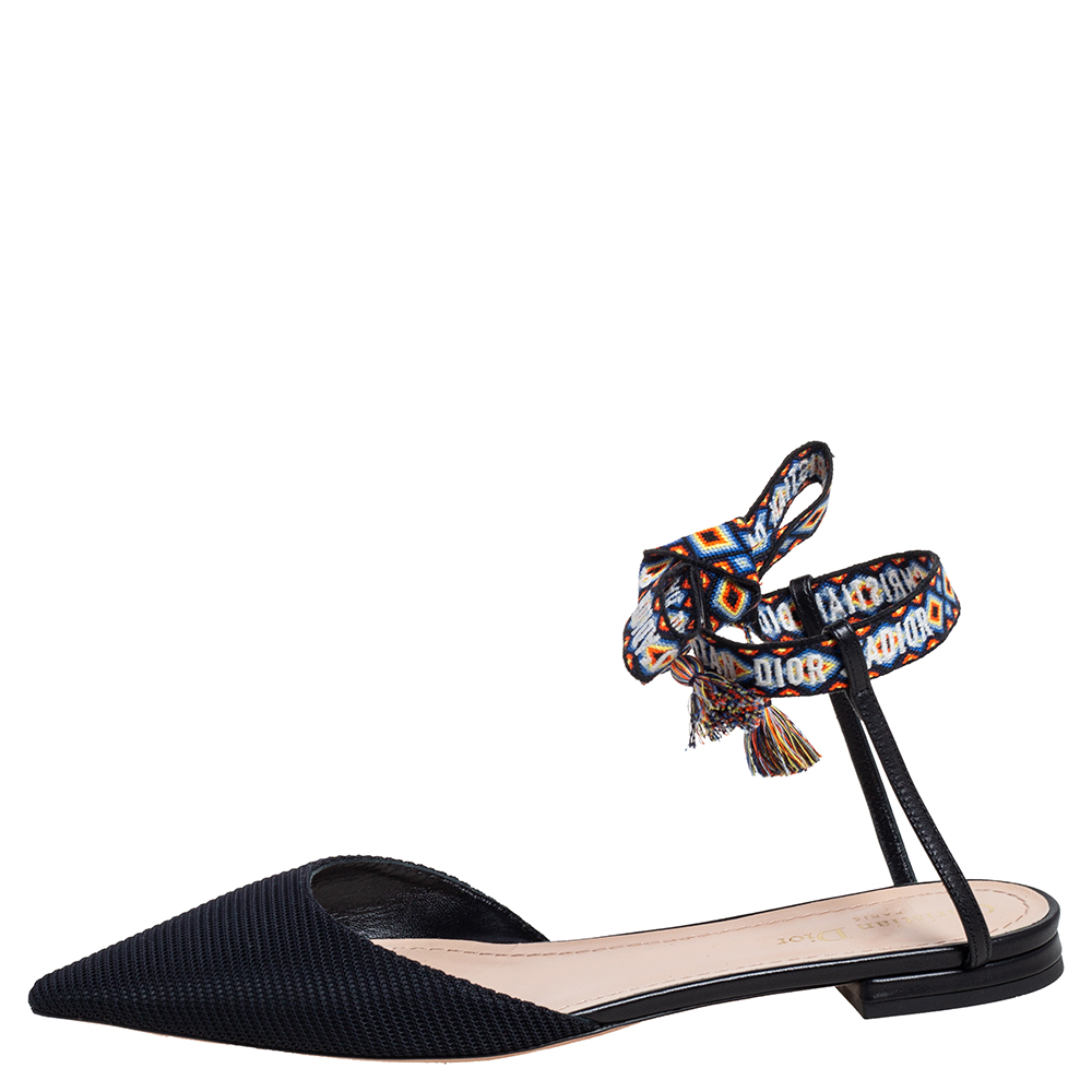 

Dior Black Fabric J'adior Pointed Toe Ankle Wrap Flats Size