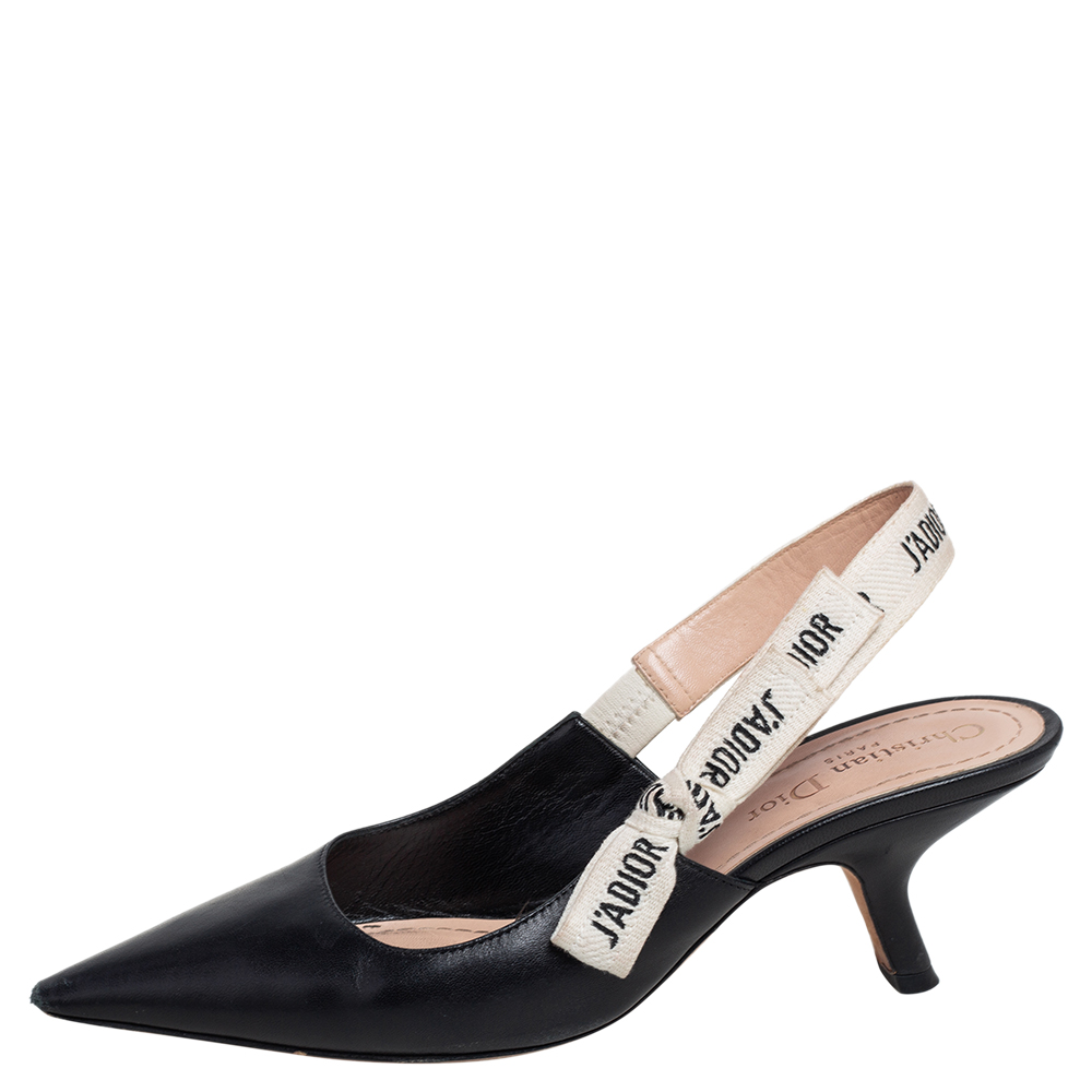 

Dior Black Leather J'Adior Pointed Toe Slingback Sandals Size