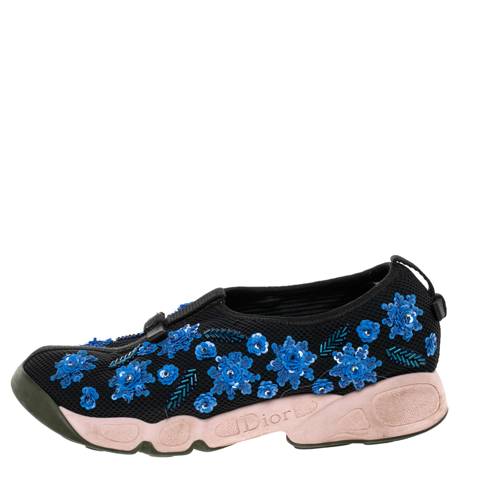 

Dior Black/Blue Mesh Fusion Embellished Slip On Sneakers Size