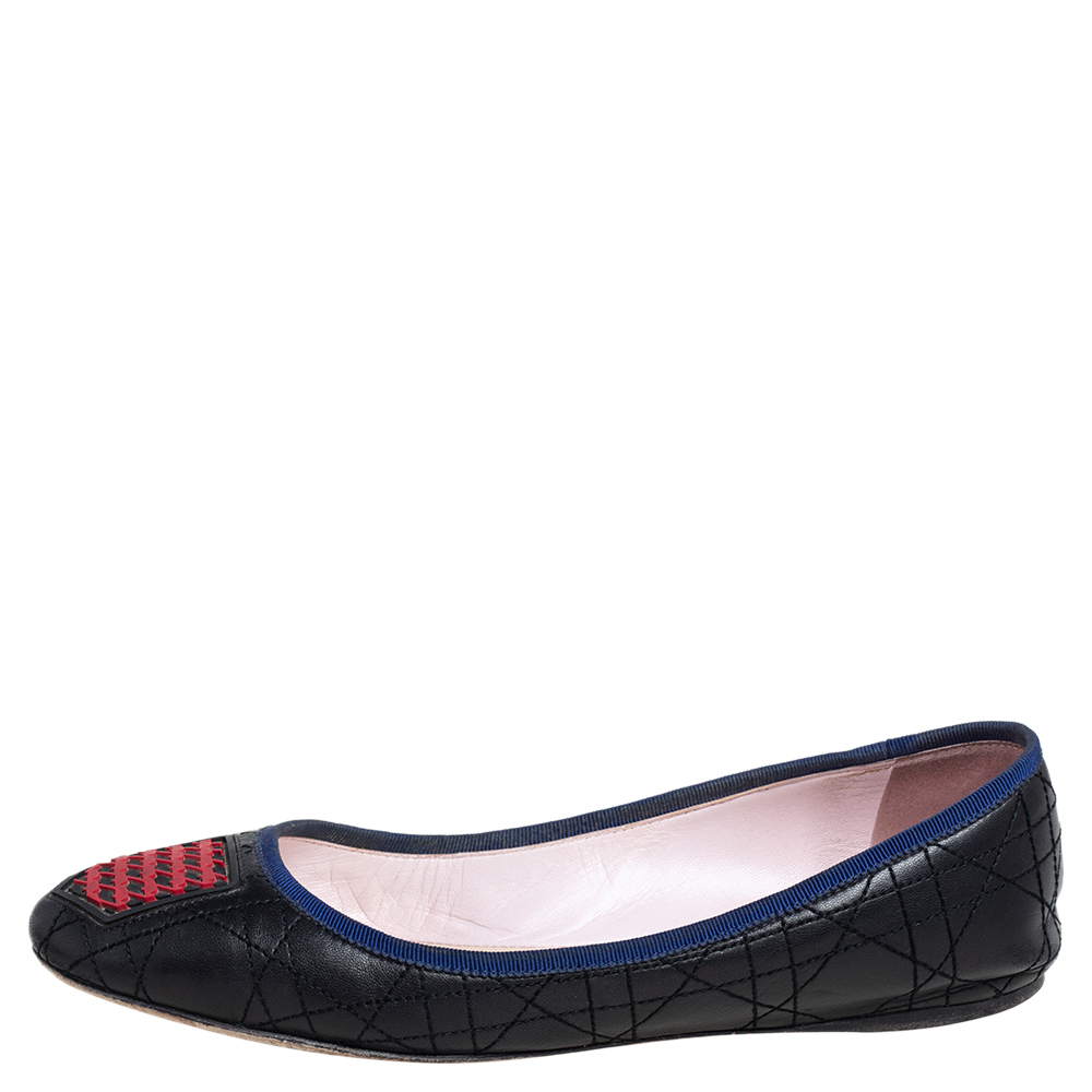 

Dior Black/Red Cannage Leather And Rubber Gum Ballet Flats Size